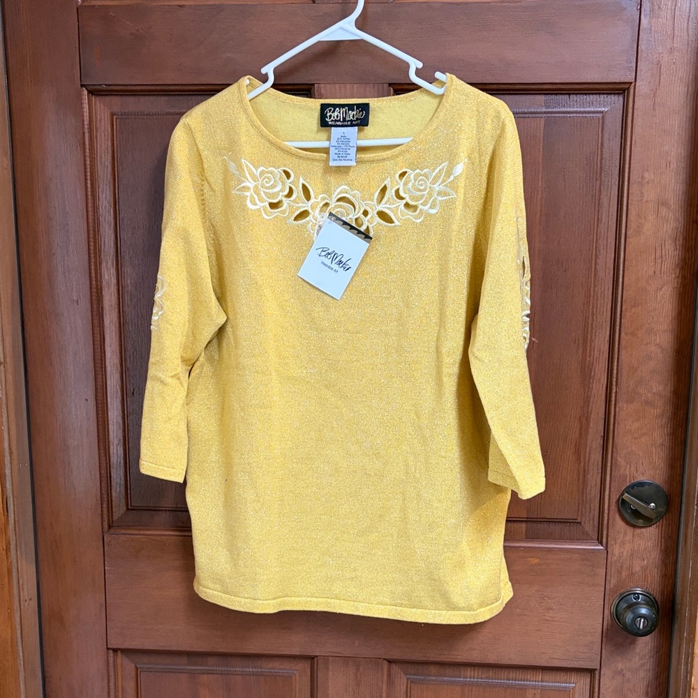 NWT Bob Mackie Yellow Floral Embroidered Blouse